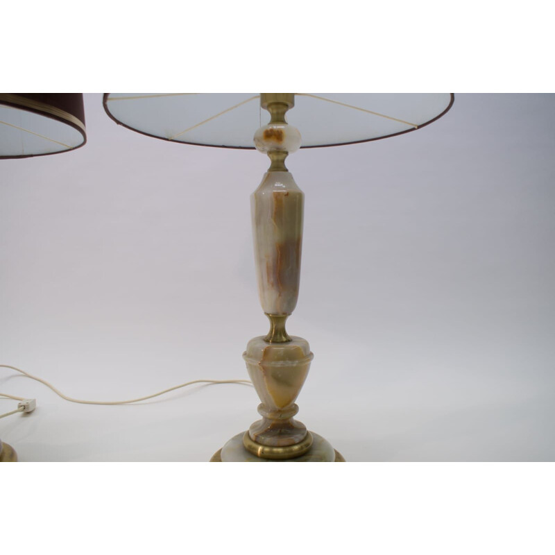 Par de candeeiros de mesa de latão vintage e onyx, 1960