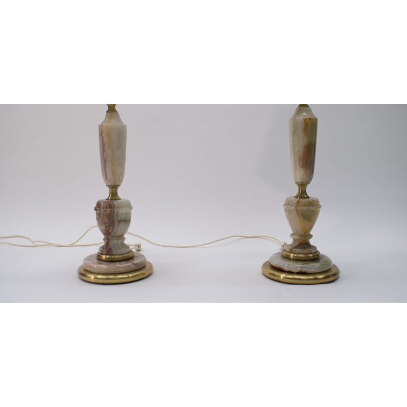 Par de candeeiros de mesa de latão vintage e onyx, 1960