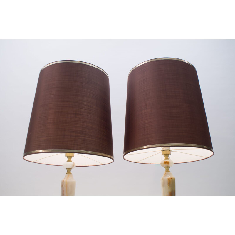 Pair of vintage brass and onyx table lamps, 1960