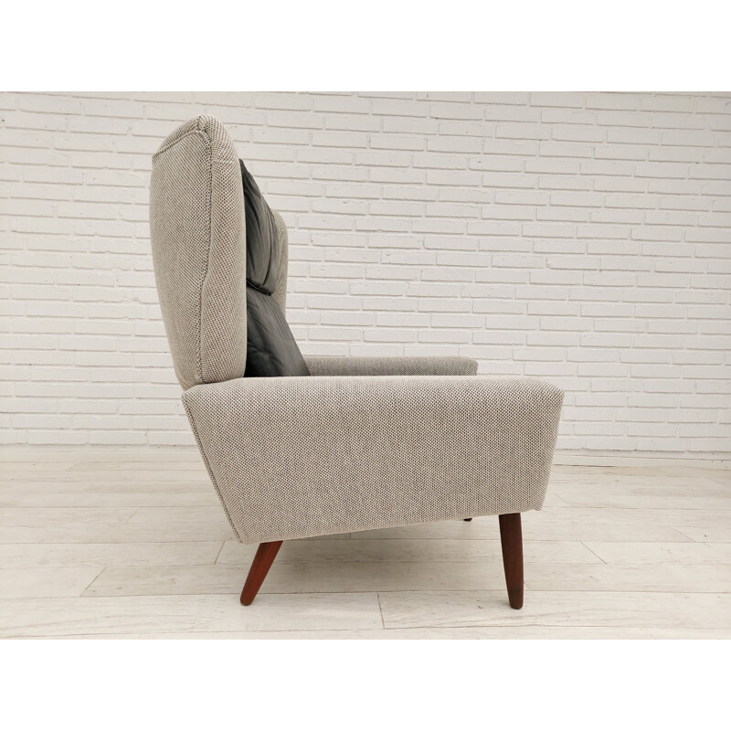 Vintage Danish armchair in wool and leather 1970