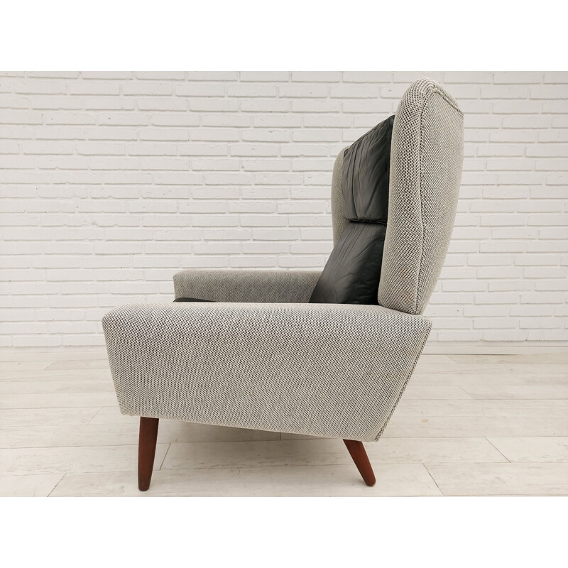 Vintage Danish armchair in wool and leather 1970