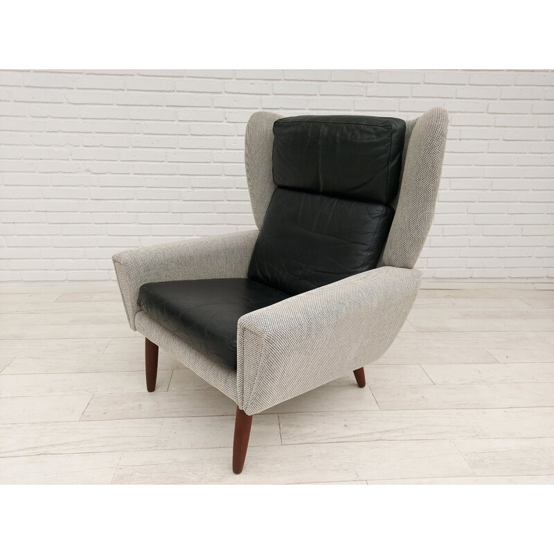 Vintage Danish armchair in wool and leather 1970