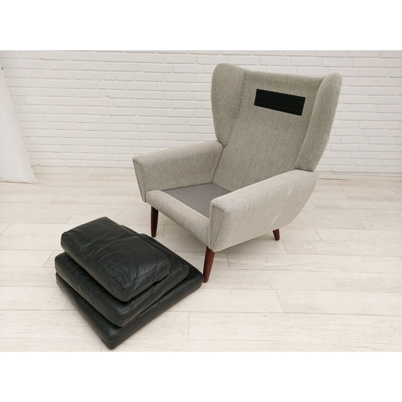 Vintage Danish armchair in wool and leather 1970