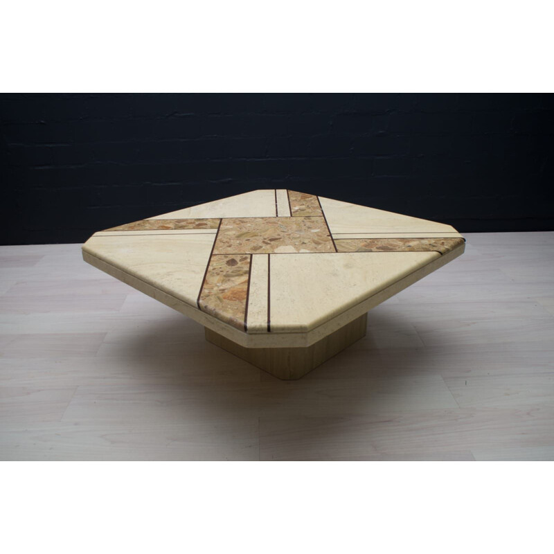 Vintage Rectangular Travertine Coffee Table, Italian 1960s