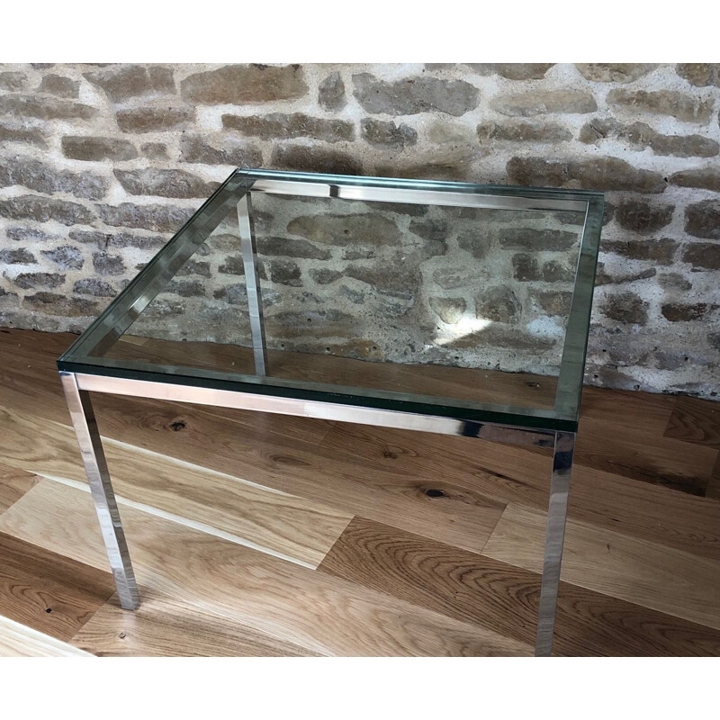 Table basse vintage carrée en verre, Florence KNOLL - années 50
