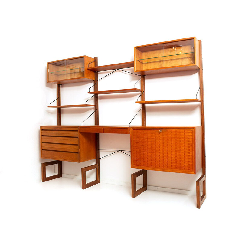 Vintage free-standing teak wall unit by Poul Cadovius for Cado Denmark, 1950s