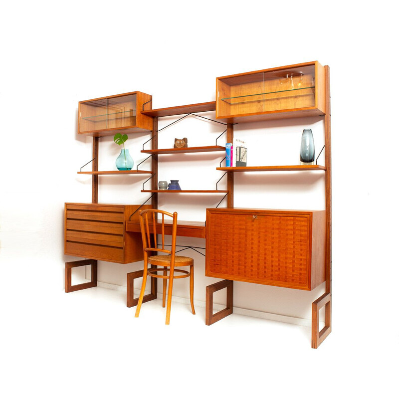 Vintage free-standing teak wall unit by Poul Cadovius for Cado Denmark, 1950s