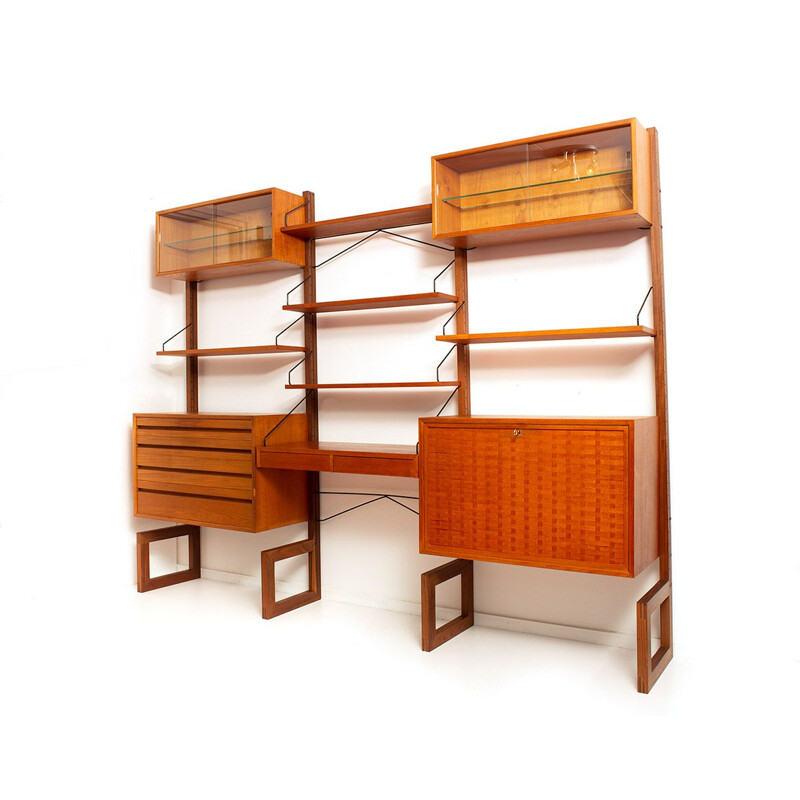 Vintage free-standing teak wall unit by Poul Cadovius for Cado Denmark, 1950s