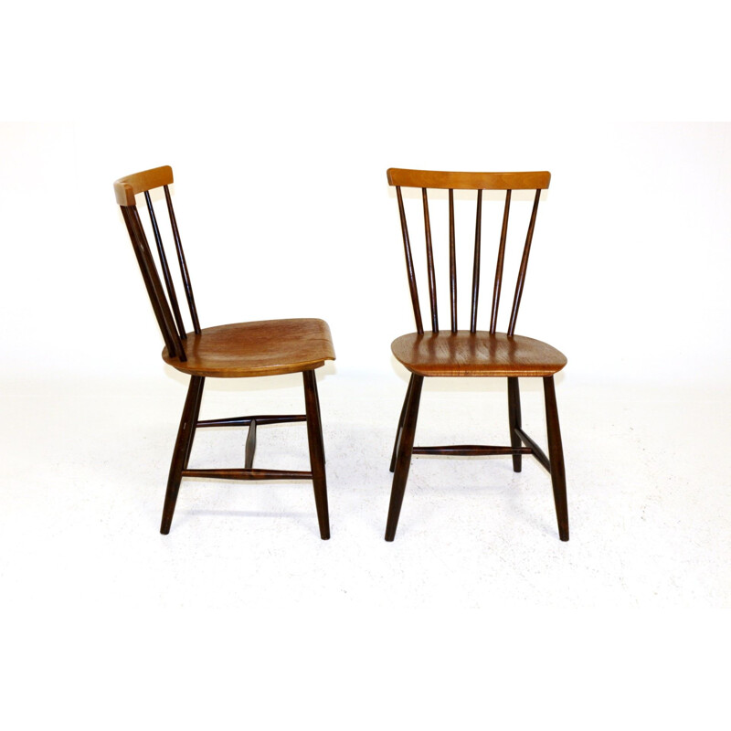 Paire de chaises vintage à bâtons typiquement suédois en teck et en hêtre