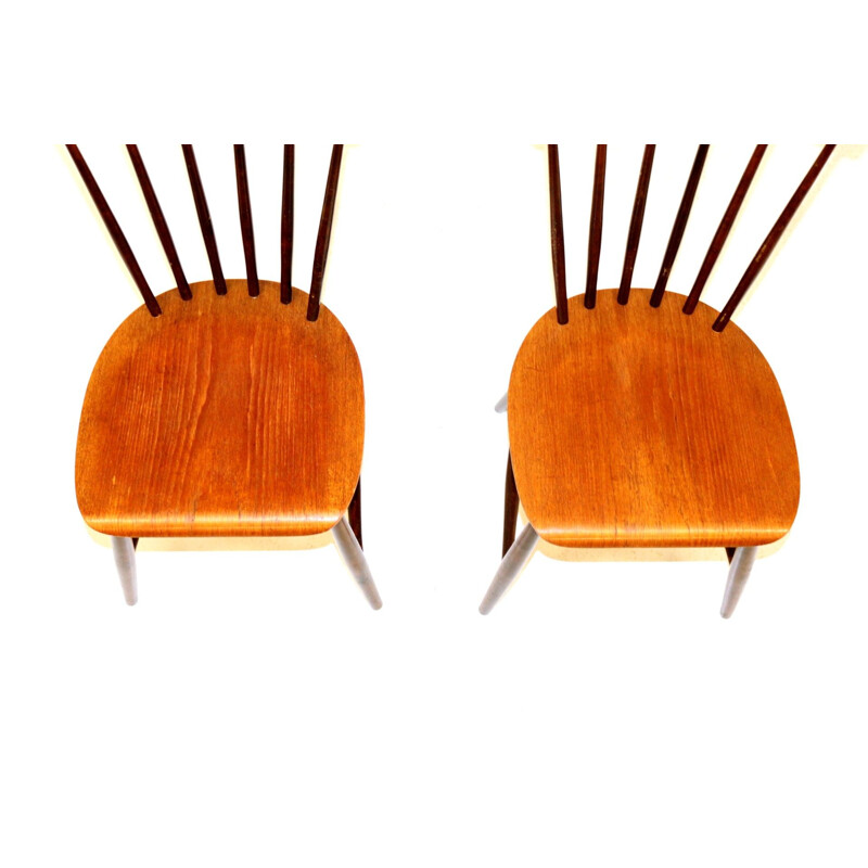 Paire de chaises vintage à bâtons typiquement suédois en teck et en hêtre