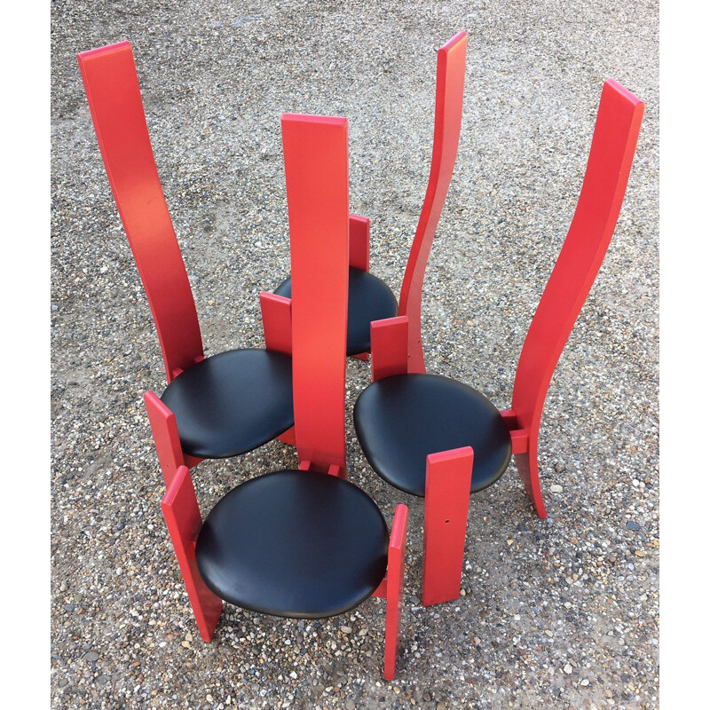 Set of 4 vintage dining chairs by Vico Magistetti for Poggi, Italy 1969