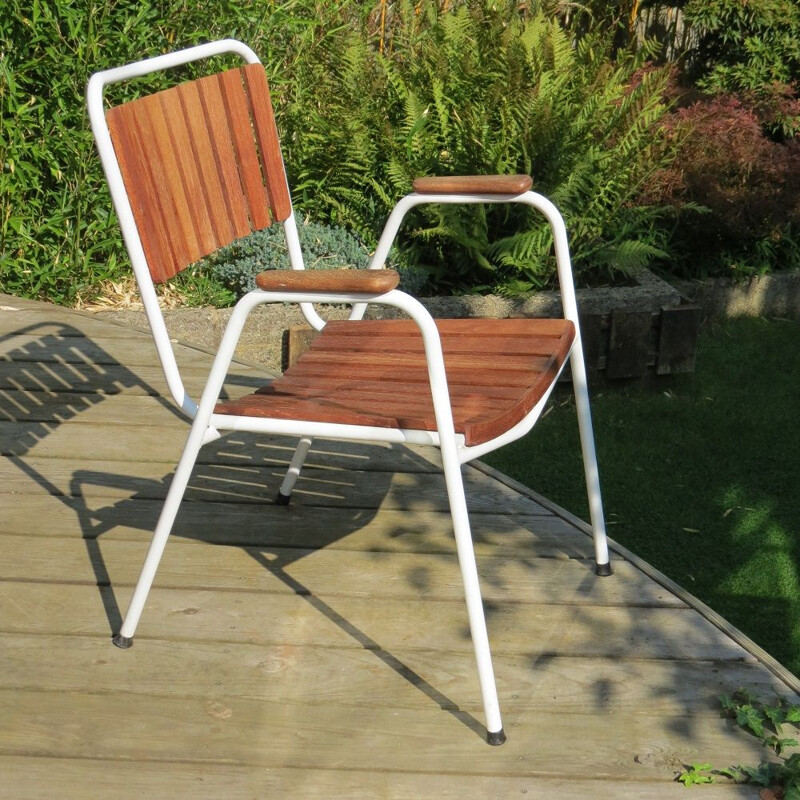 Danish Daneline Garden Teak Table And Set Of 4 Stackable Teak Chairs 1960s
