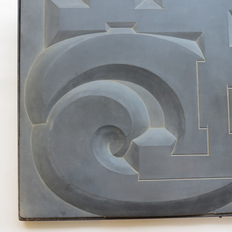 Vintage Hand Carved Modernist Abstract Blue Slate Wall Plaque 1960s