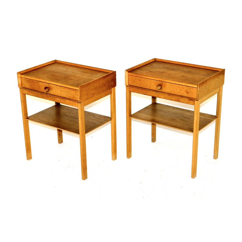 Pair of vintage oak bedside tables, Sweden 1960