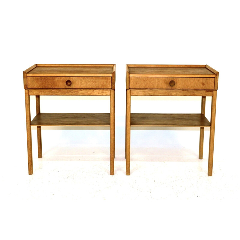 Pair of vintage oak bedside tables, Sweden 1960