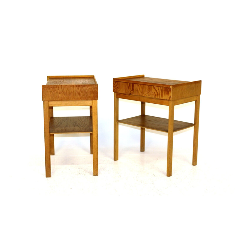 Pair of vintage oak bedside tables, Sweden 1960