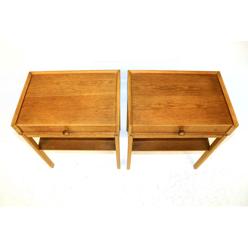 Pair of vintage oak bedside tables, Sweden 1960