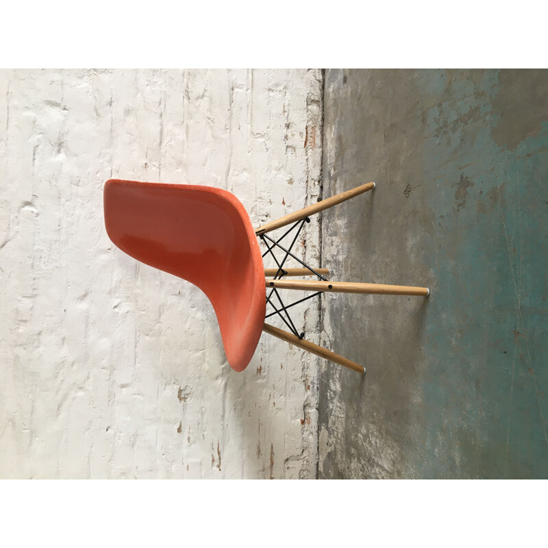 Set of 6 vintage dining chairs orange DSW  by Charles & Ray Eames