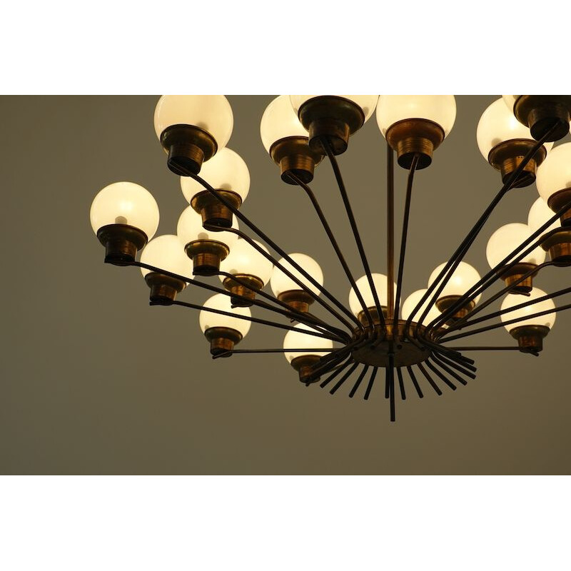 Vintage Chandelier in Brass and Opaline Italian