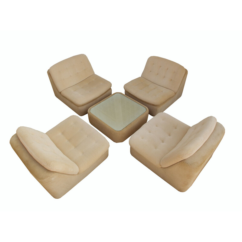 Vintage Beige Armchair Set 1970