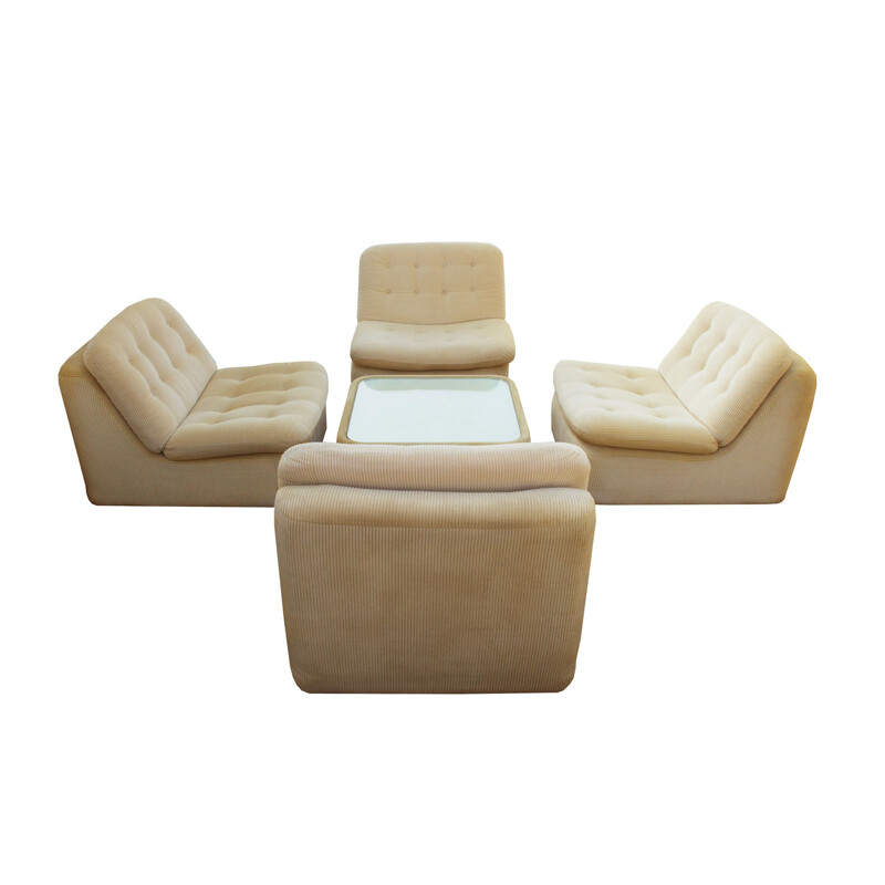 Vintage Beige Armchair Set 1970