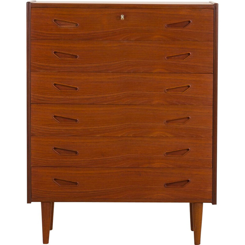 Vintage teak chest of drawers with triangular handles Danish 1960s