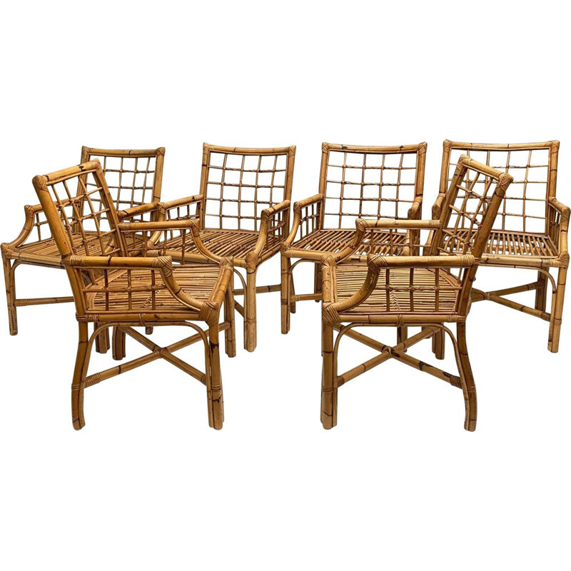 Set of 6 Vintage Rattan Chairs 