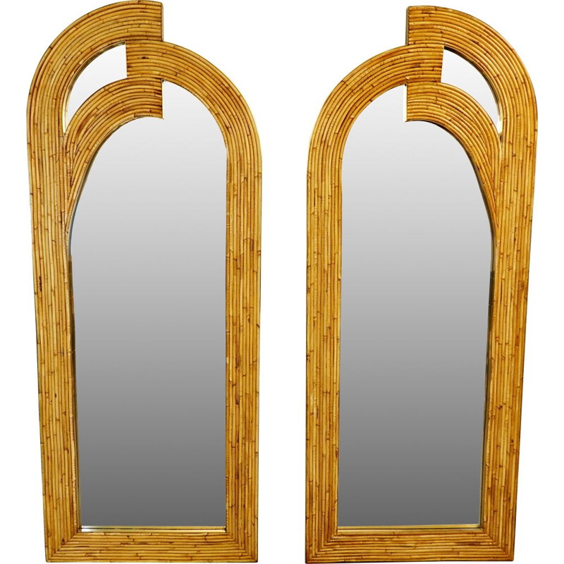 Pair of Vintage Rattan Mirrors