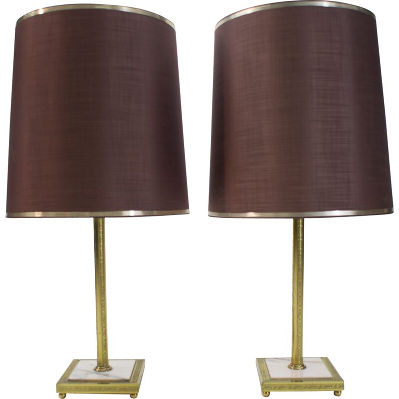 Pair of vintage brass and marble table lamps, 1960