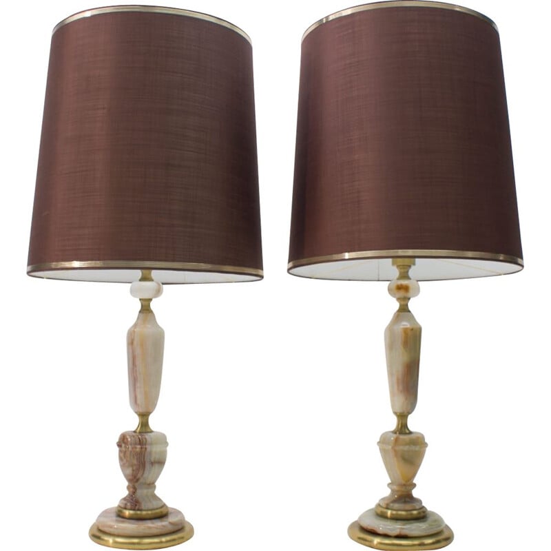 Pair of vintage brass and onyx table lamps, 1960