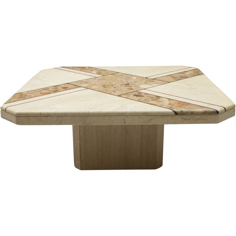 Vintage Rectangular Travertine Coffee Table, Italian 1960s