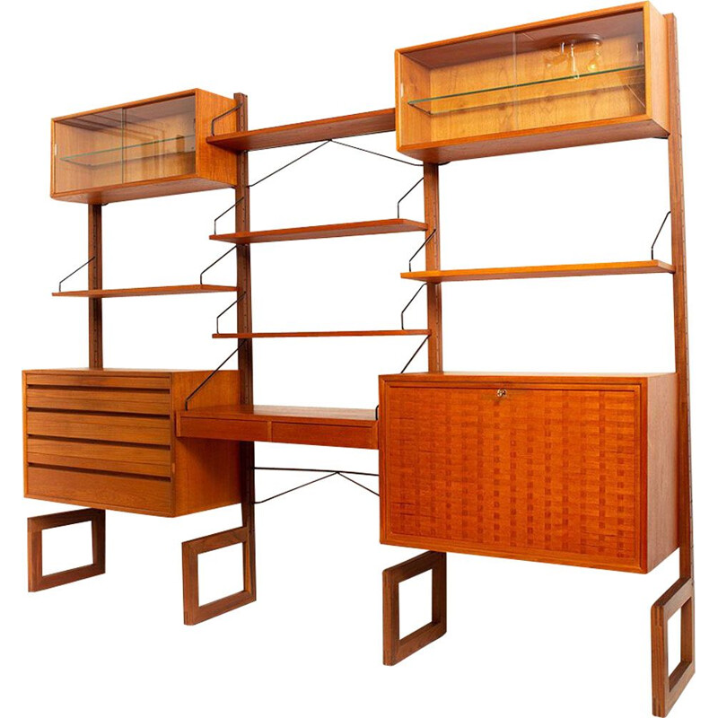 Vintage free-standing teak wall unit by Poul Cadovius for Cado Denmark, 1950s