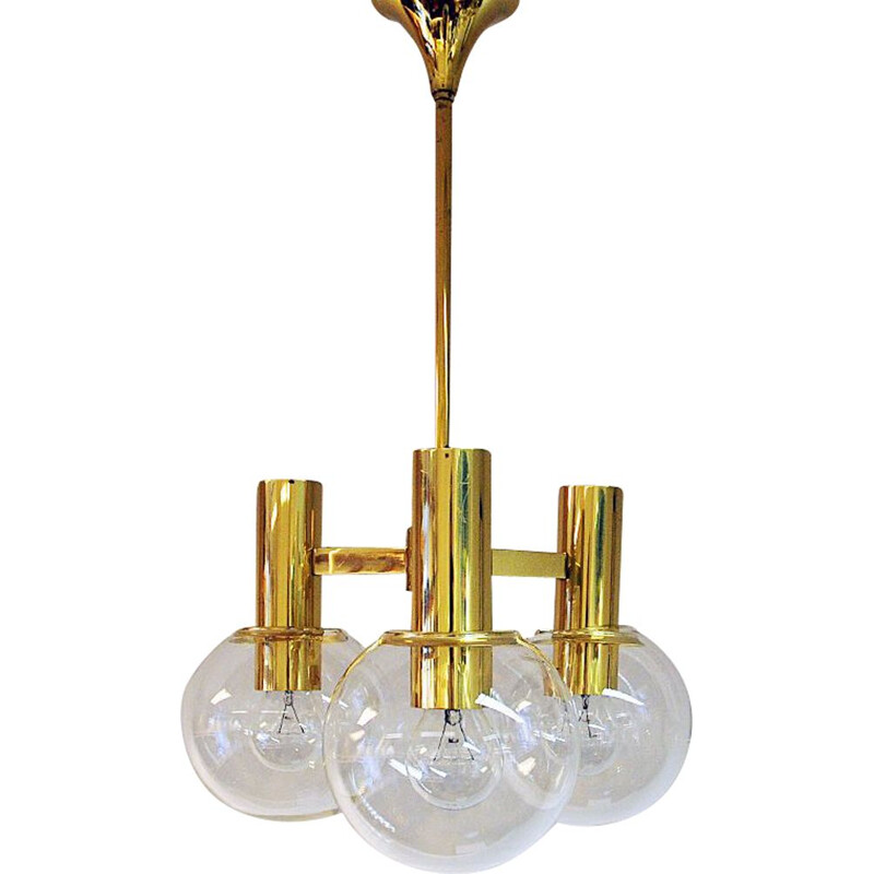 Vintage Brass Ceiling Lamp with three downwards glass domes Sweden 1960s