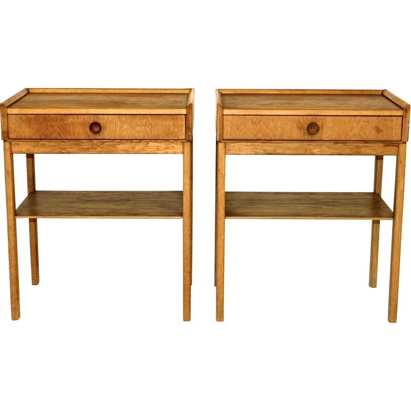 Pair of vintage oak bedside tables, Sweden 1960