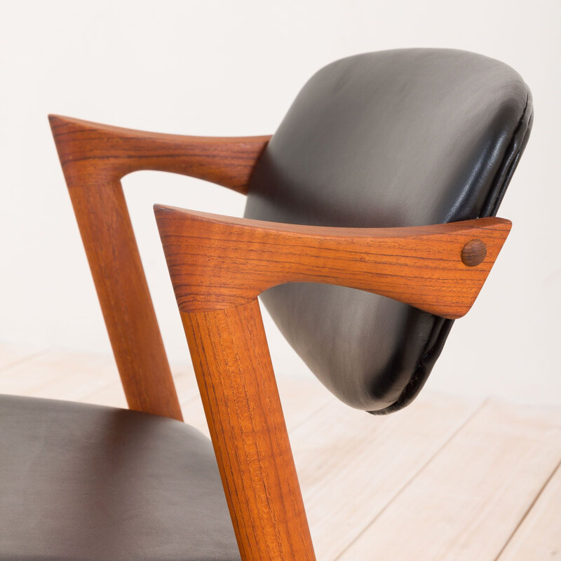 Vintage teak chair model 42 in black leather Kai Kristiansen 1960