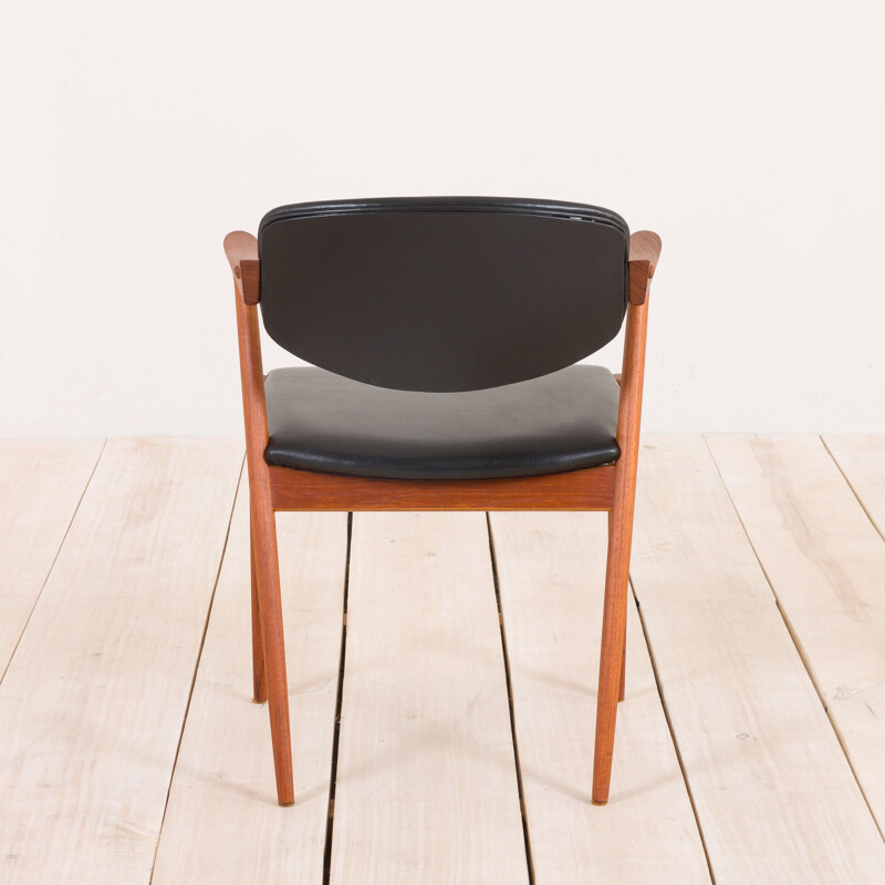 Vintage teak chair model 42 in black leather Kai Kristiansen 1960