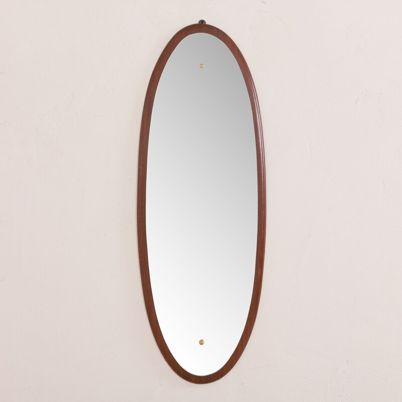 Vintage oval mirror with solid mahogany frame, Italy 1960
