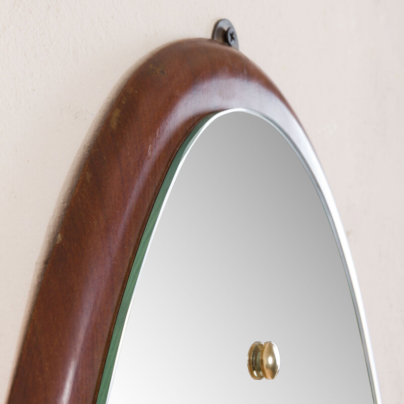 Vintage oval mirror with solid mahogany frame, Italy 1960