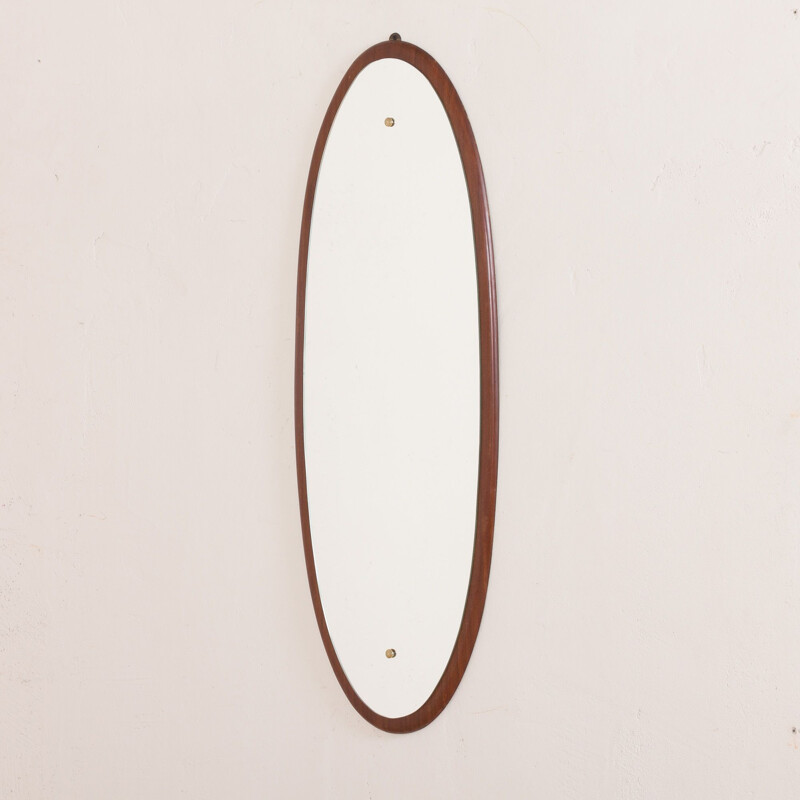 Vintage oval mirror with solid mahogany frame, Italy 1960