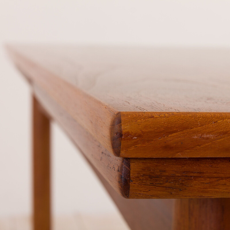 Vintage rectangular teak extensible table with rounded edges, Denmark 1960