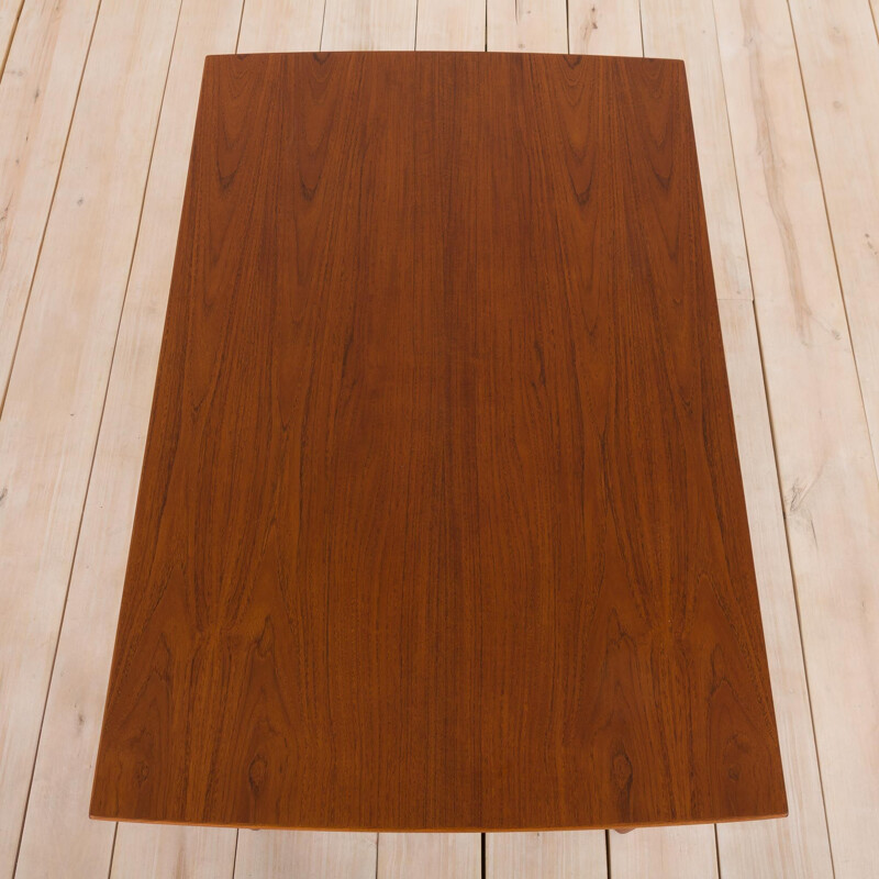 Vintage rectangular teak extensible table with rounded edges, Denmark 1960