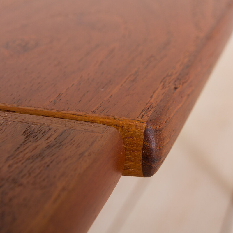 Vintage rectangular teak extensible table with rounded edges, Denmark 1960