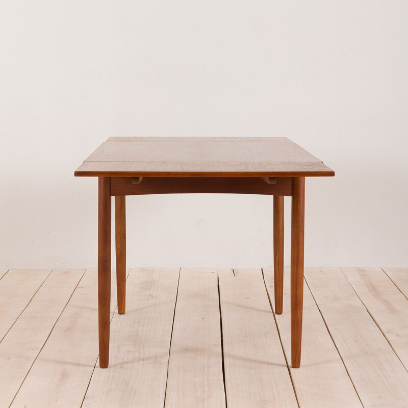 Vintage rectangular teak extensible table with rounded edges, Denmark 1960