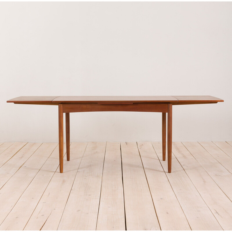 Vintage rectangular teak extensible table with rounded edges, Denmark 1960