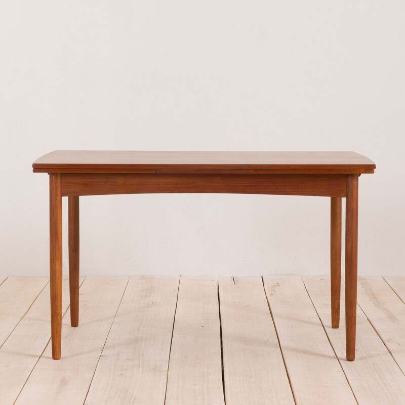 Vintage rectangular teak extensible table with rounded edges, Denmark 1960