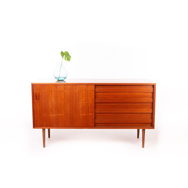 Vintage teak highboard with drawers and sliding door by Dammand & Rasmussen Danish 1960