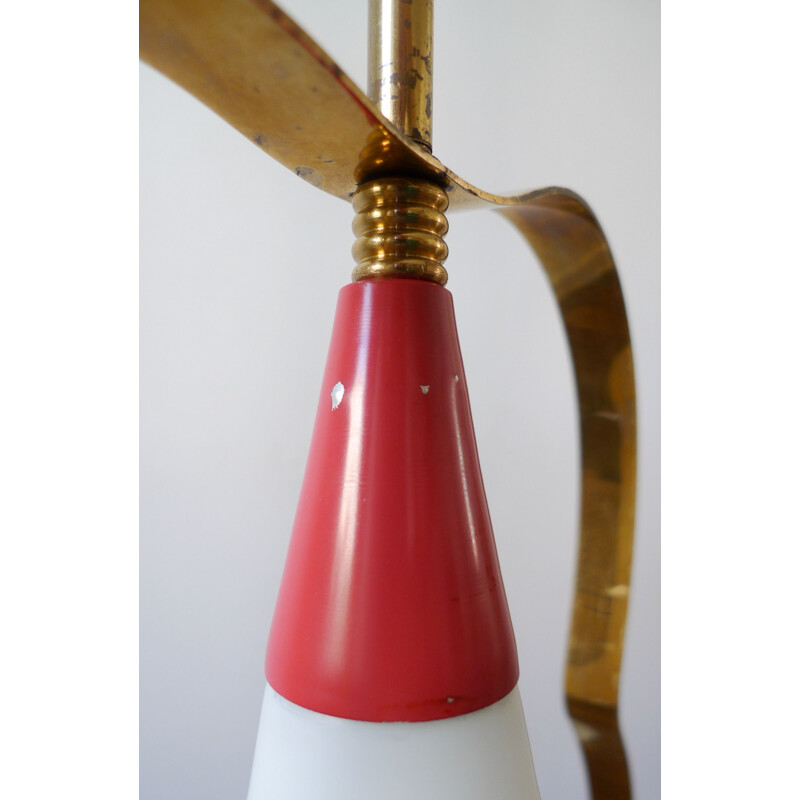 Mid-Century Stilnovo Style Italian Brass & Glass Ribbon Pendant Light, 1950s