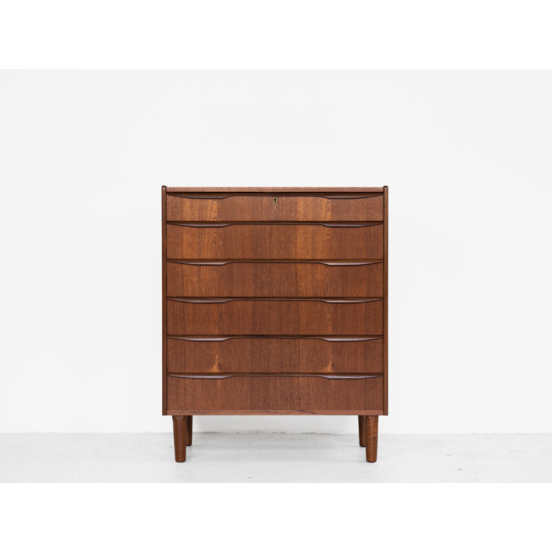 Midcentury chest of 6 drawers in teak with long drawer handle in 2 parts Danish 1960s