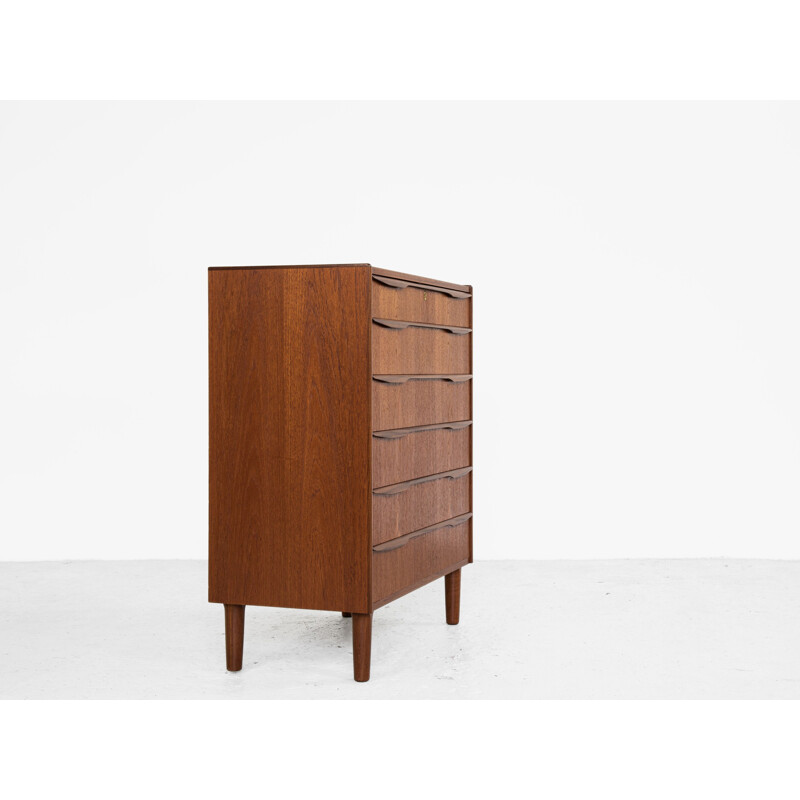 Midcentury chest of 6 drawers in teak with long drawer handle in 2 parts Danish 1960s