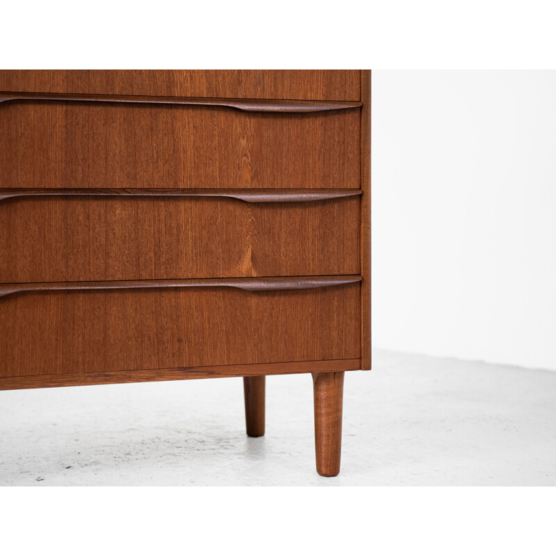 Midcentury chest of 6 drawers in teak with long drawer handle in 2 parts Danish 1960s